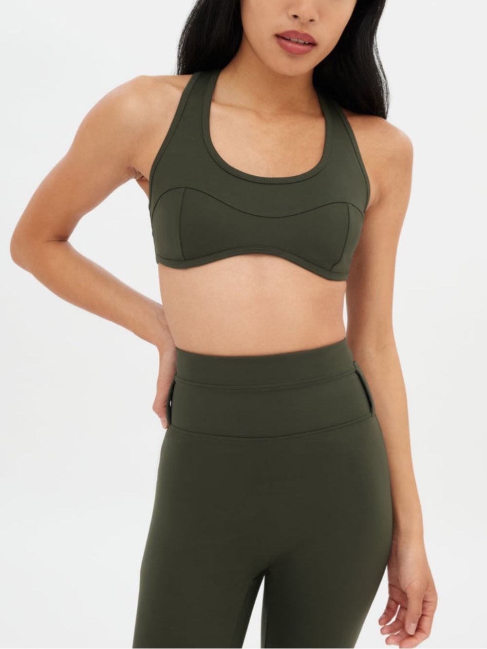 GIRLFRIEND COLLECTIVE Connie Curved Sports Bra Terrace  Green Racerback Large